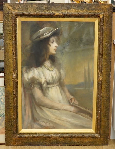 19th century English school, pastel, study of a girl, 87 x 59cm. Condition fair